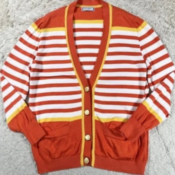 Yves Saint Laurent Orange and White Striped Cardigan - Picture 1 of 9